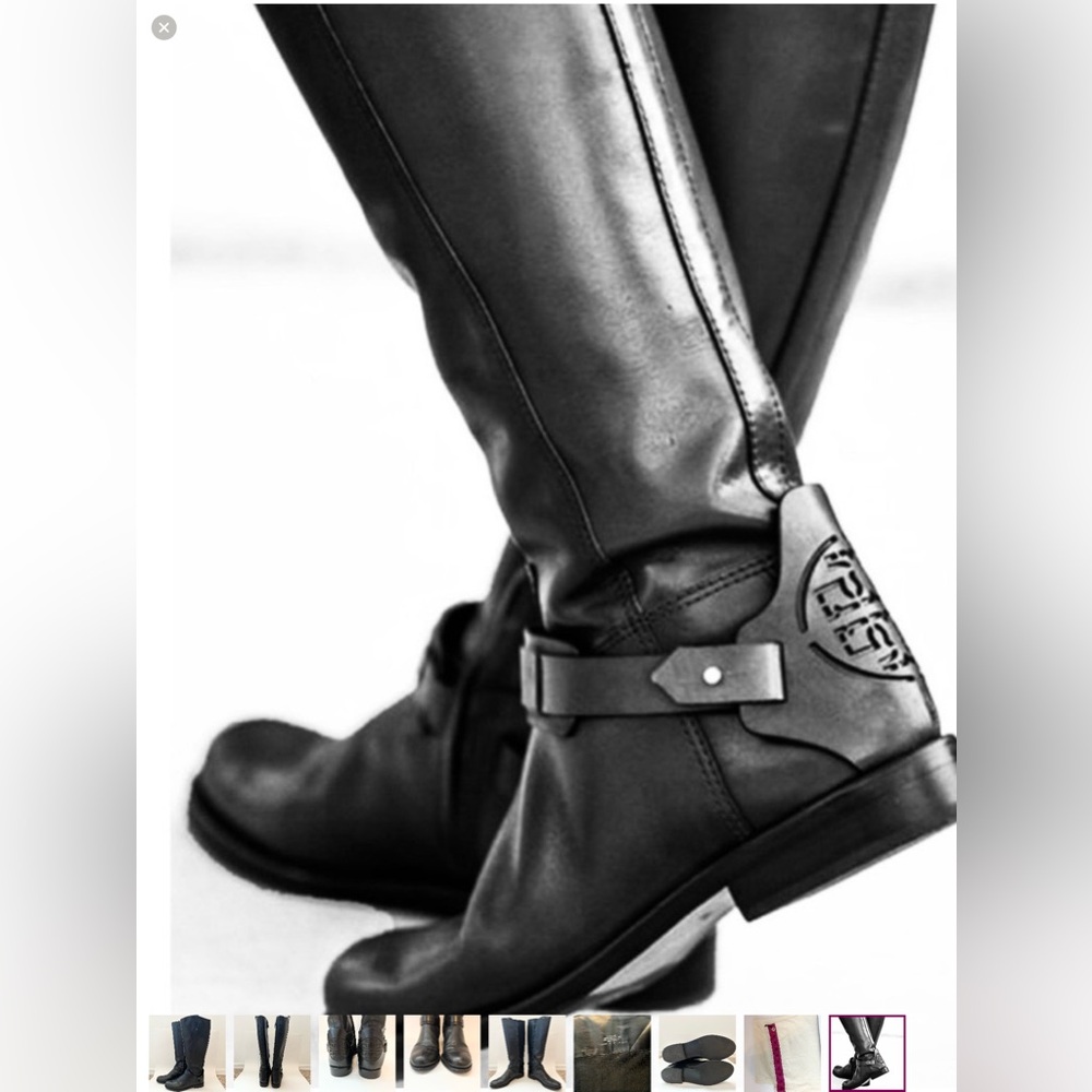 Tory Burch Women’s Derby Leather Logo Black Knee High Tall Riding Boot